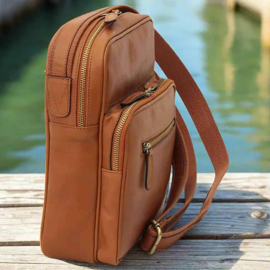 Small Leather Bag with Zip Closures | Travel & Everyday Use