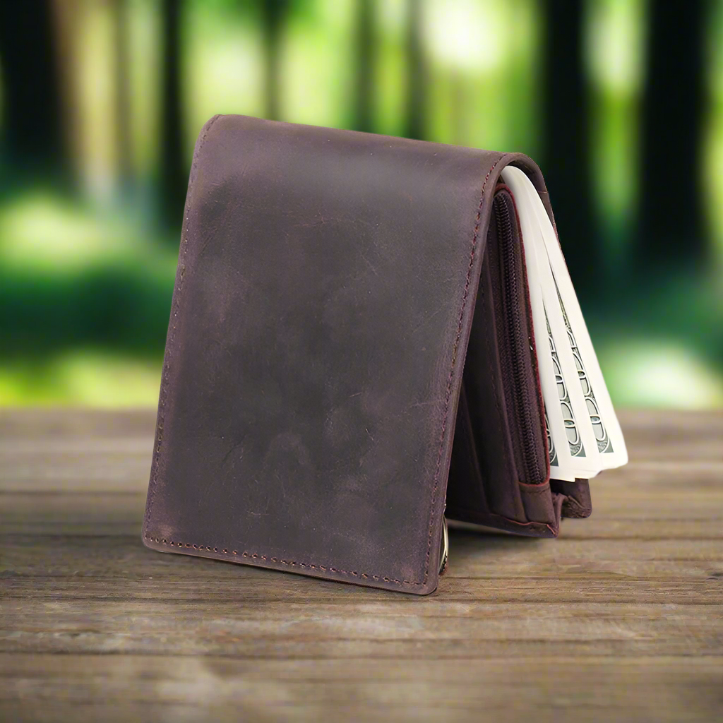 Compact Crazy Horse Leather Wallet | Daily Use