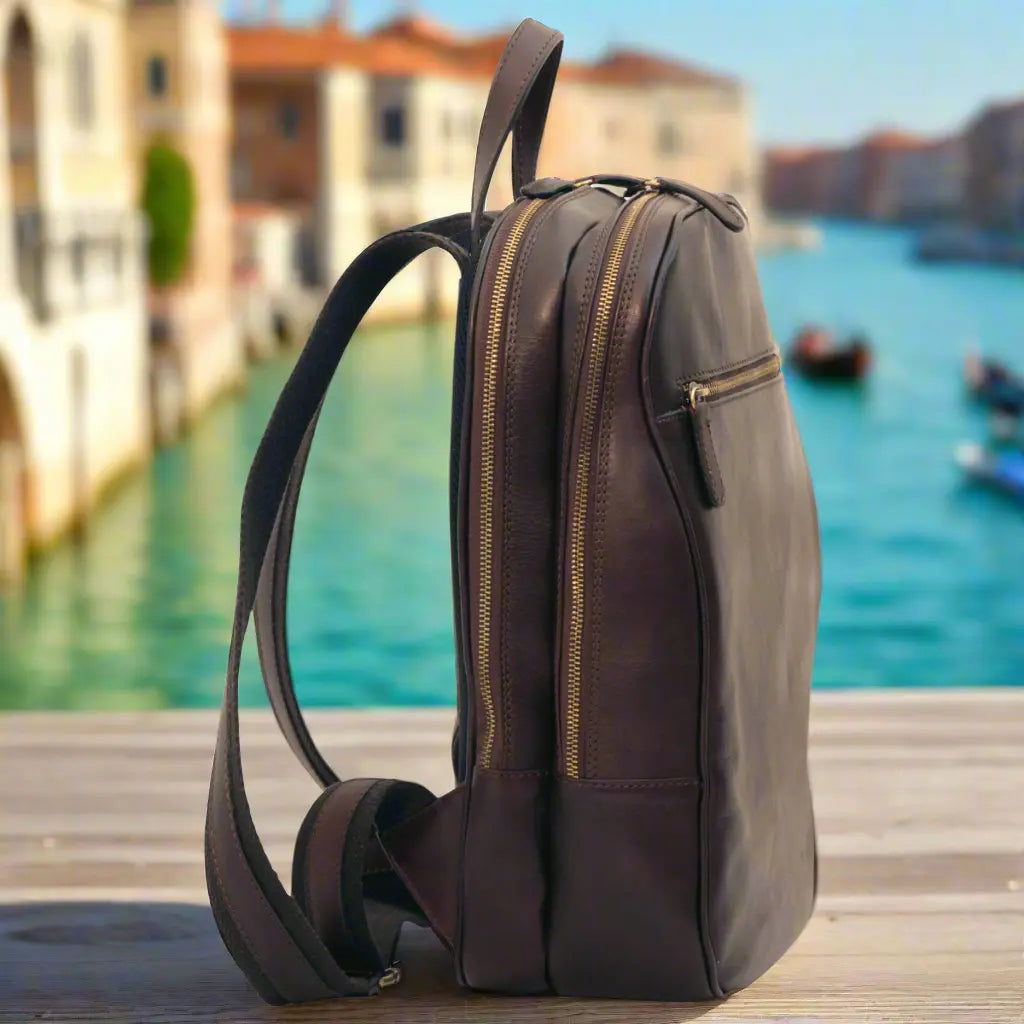 Leather Backpack with Exterior Zip Pockets | Travel & Work