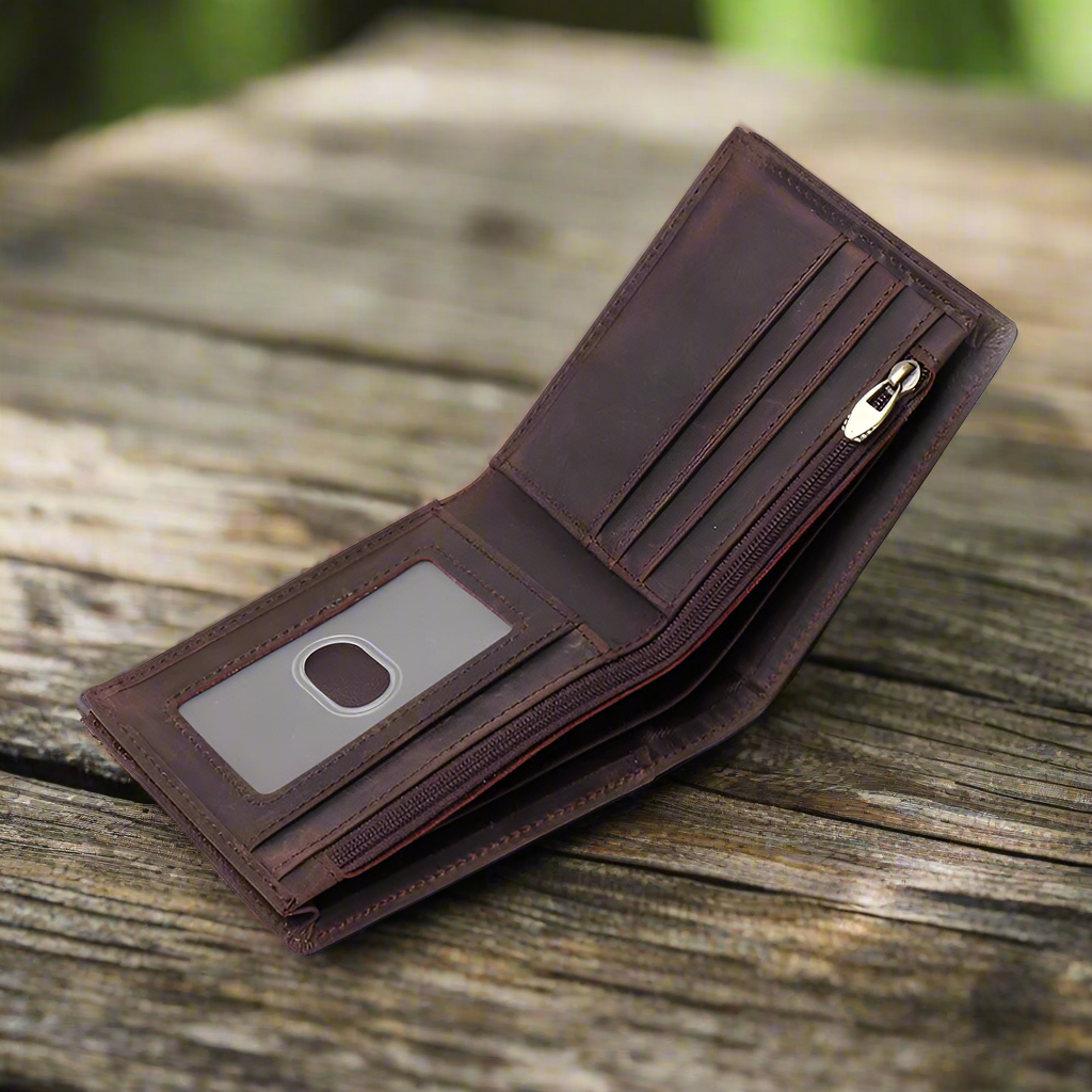 Compact Crazy Horse Leather Wallet | Daily Use
