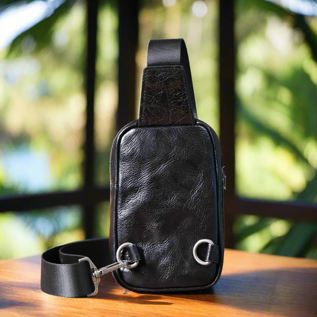 Genuine Leather Box-Shaped Crossbody Bag | Travel & Daily Use