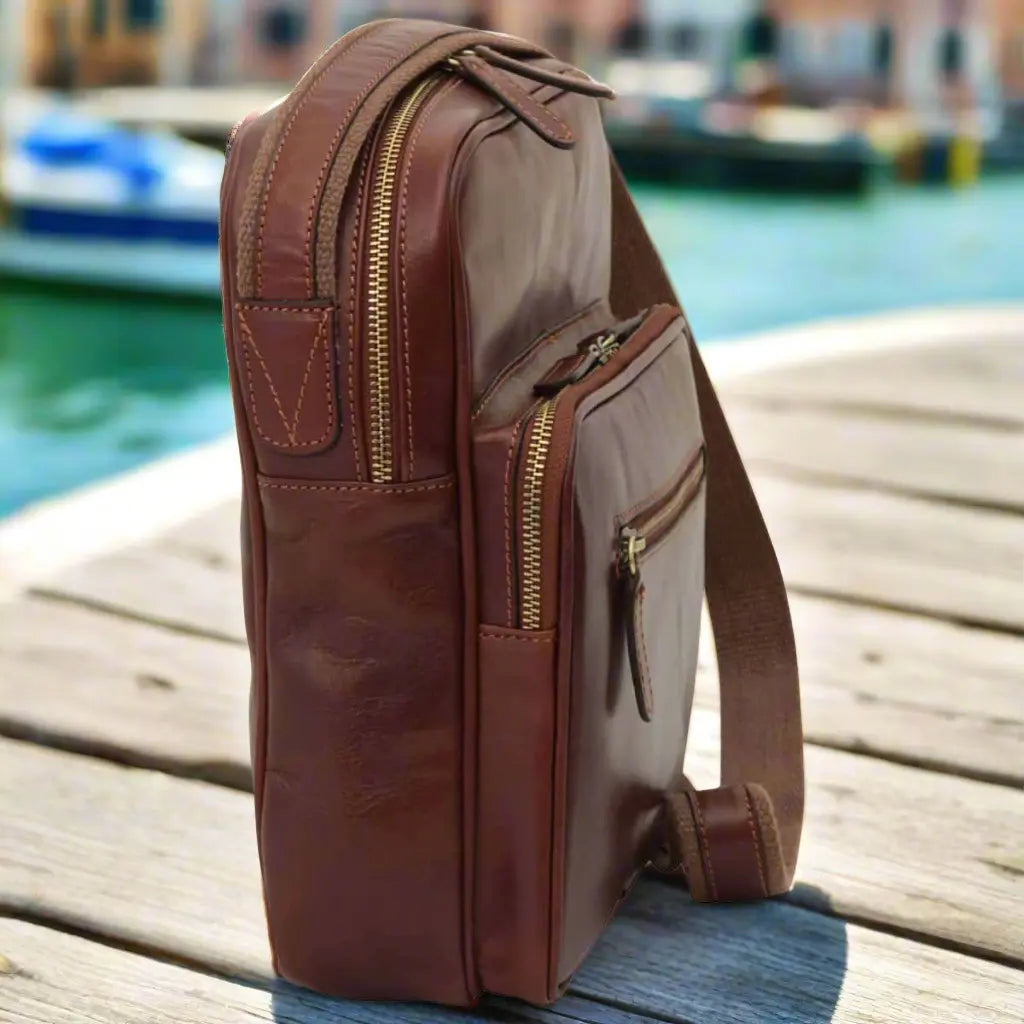 Small Leather Bag with Zip Closures | Travel & Everyday Use