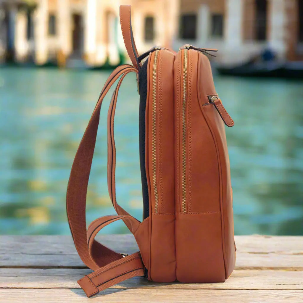 Leather Backpack with Exterior Zip Pockets | Travel & Work