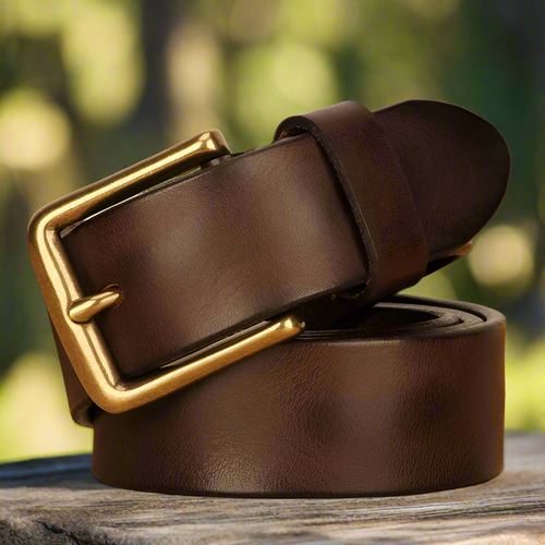 Full-Grain Cowhide Leather Belt with Solid Brass Buckle