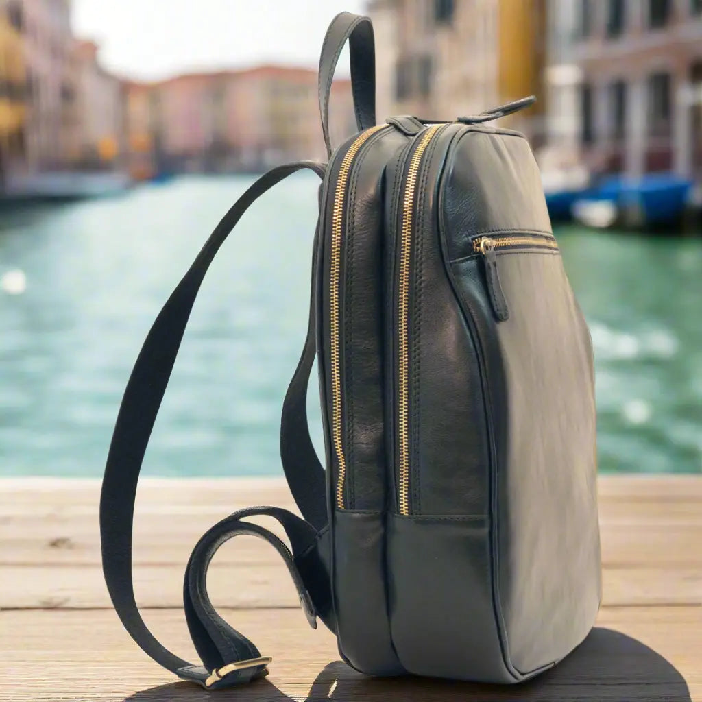 Leather Backpack with Exterior Zip Pockets | Travel & Work