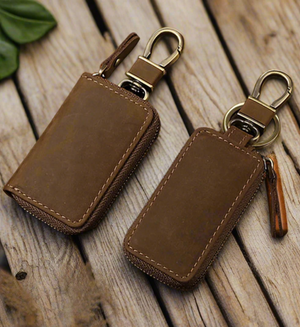 Premium Genuine Leather Key Wallet with Zip Closure