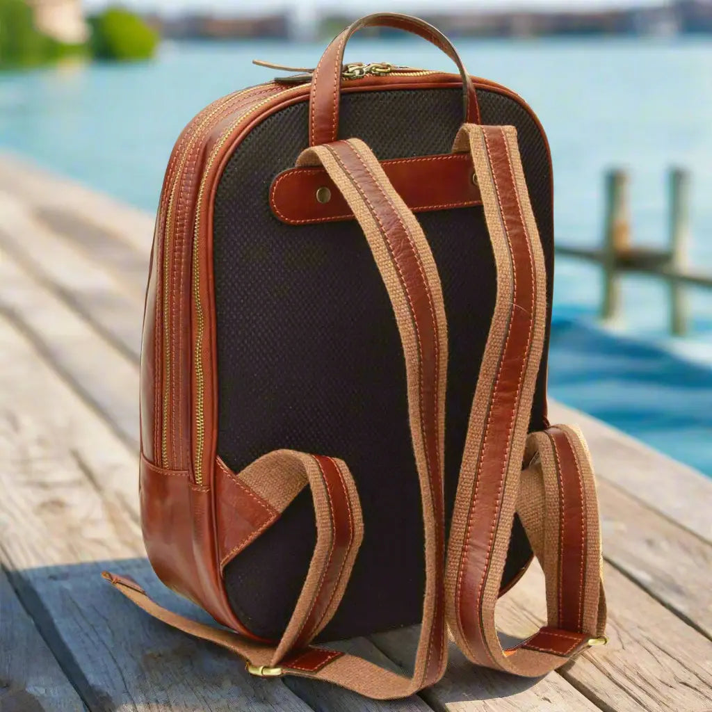 Leather Backpack with Exterior Zip Pockets | Travel & Work