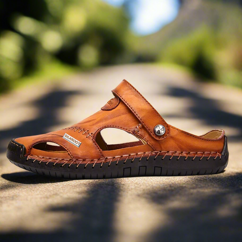 Classic Genuine Leather Sandals with Buckle Strap
